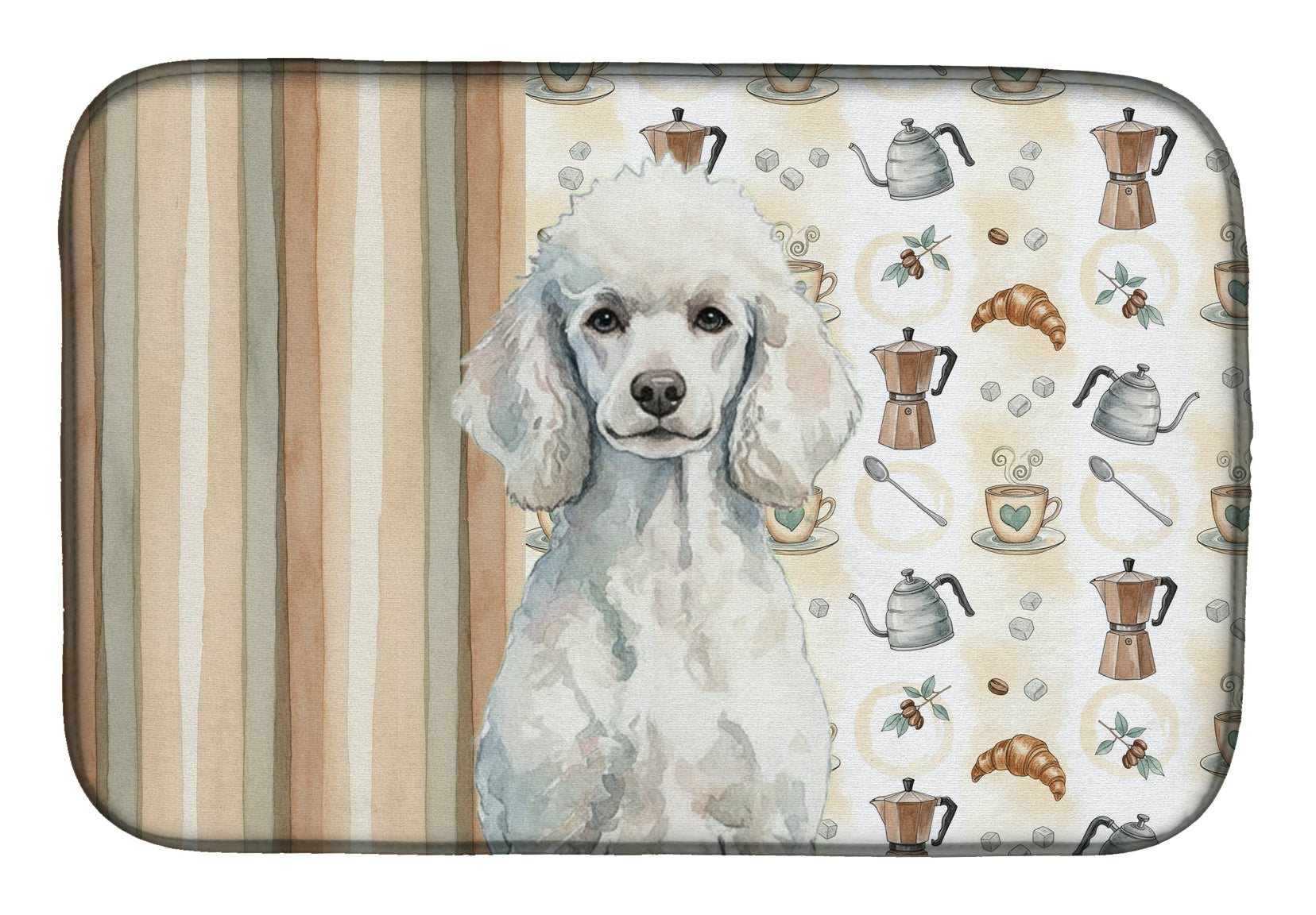 Standard White Poodle Coffee Bar Dish Drying Mat Absorbent Dish Drying Mat Pad for Kitchen Counter Dish Drainer Mat for Countertop, 14 x 21", Multicolor