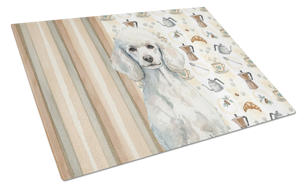 Standard White Poodle Coffee Bar Cutting Board Tempered Glass Kitchen Cutting Surface, Heat Resistant Chopping, Non-Slip Feet, Food Prep & Serving