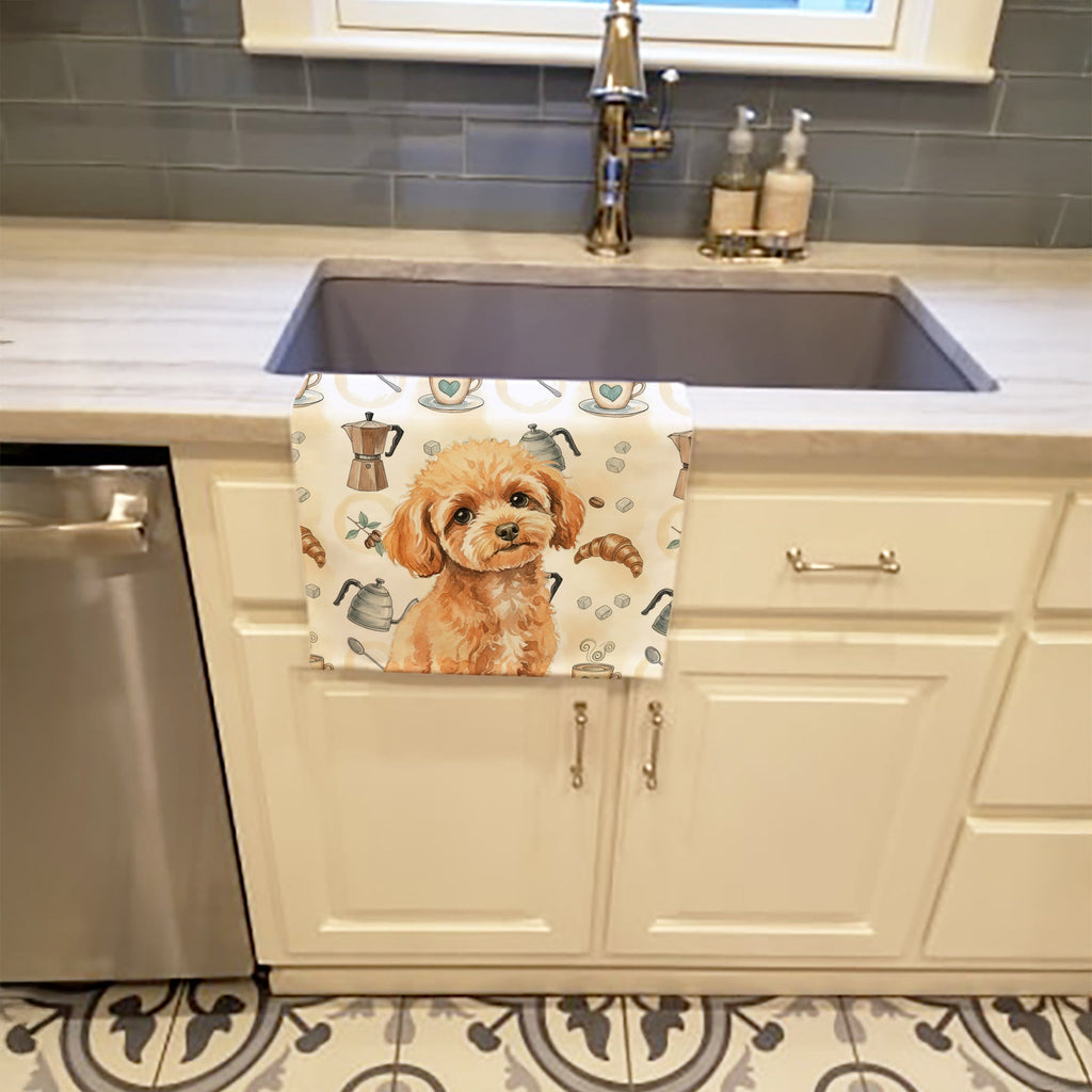 Toy Apricot Poodle Coffee Bar Kitchen Towel Velour Plush Front and Cotton Loop Back Machine Washable