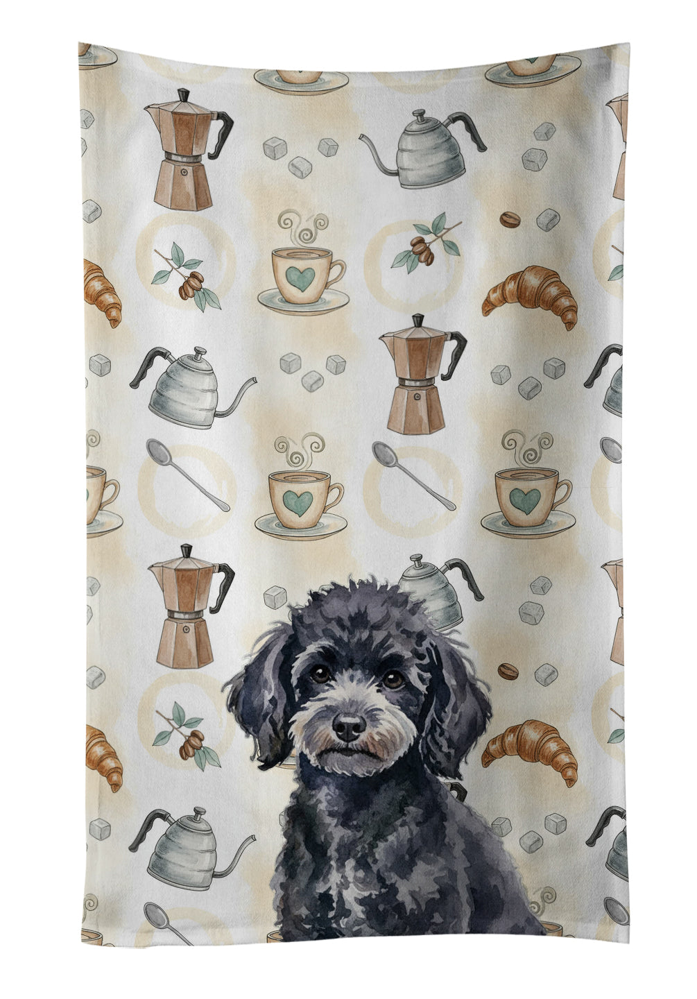 Toy Black Poodle Coffee Bar Kitchen Towel Velour Plush Front and Cotton Loop Back Machine Washable
