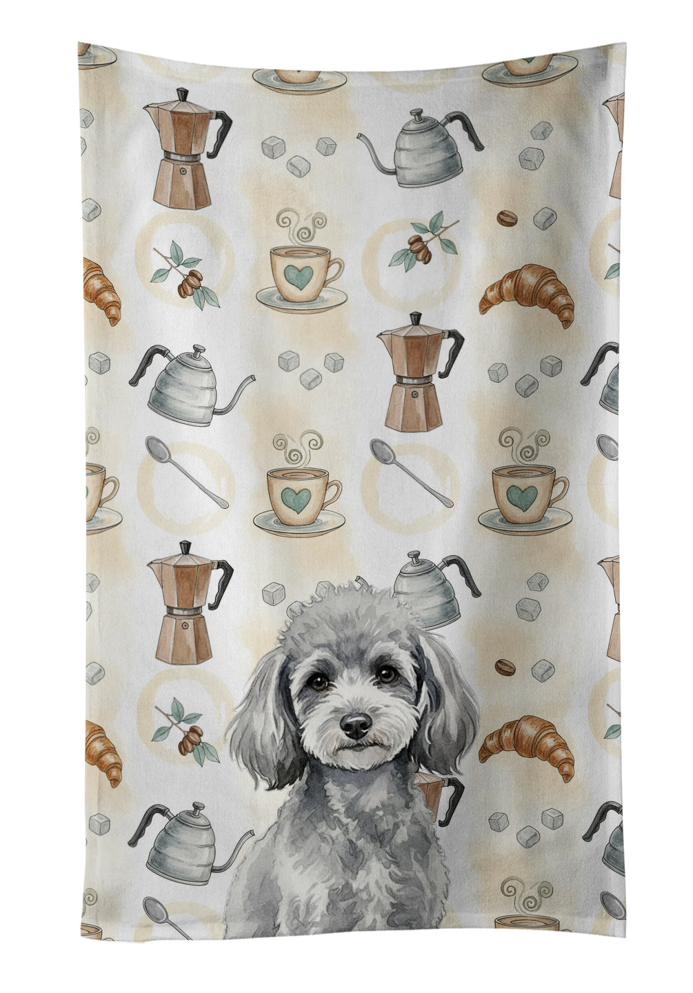 Toy Silver Poodle Coffee Bar Kitchen Towel Velour Plush Front and Cotton Loop Back Machine Washable