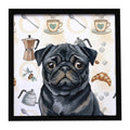 Black Pug Coffee Bar Framed Metal Print Bathroom, Kitchen, Office, Home Decor Wall Art Ready to Hang, Square, 8X8