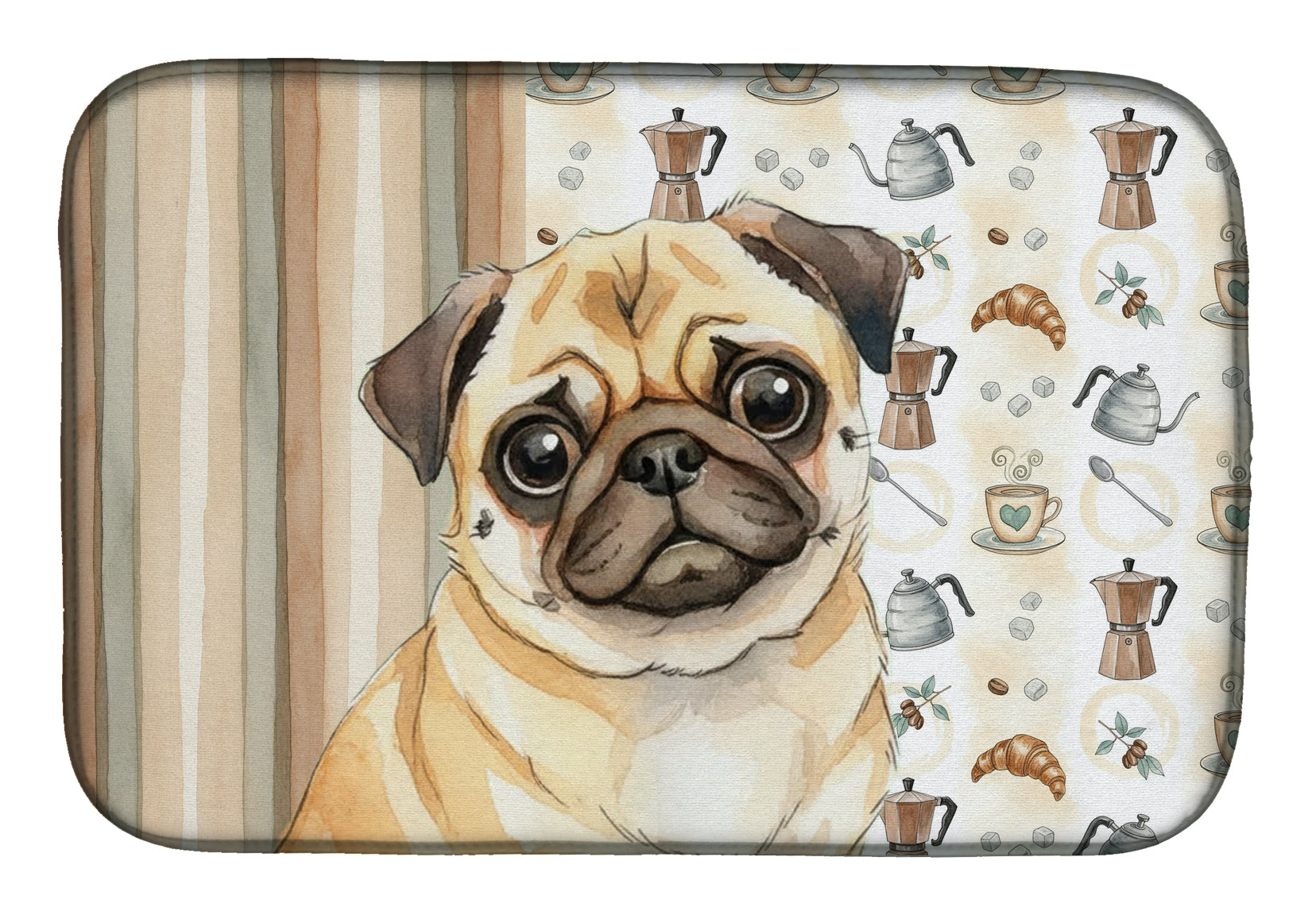 Fawn Pug Coffee Bar Dish Drying Mat Absorbent Dish Drying Mat Pad for Kitchen Counter Dish Drainer Mat for Countertop, 14 x 21", Multicolor