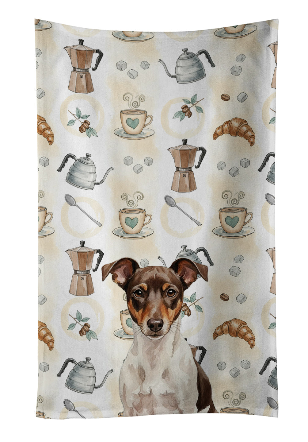 Chocolate and White Rat Terrier Coffee Bar Kitchen Towel Velour Plush Front and Cotton Loop Back Machine Washable