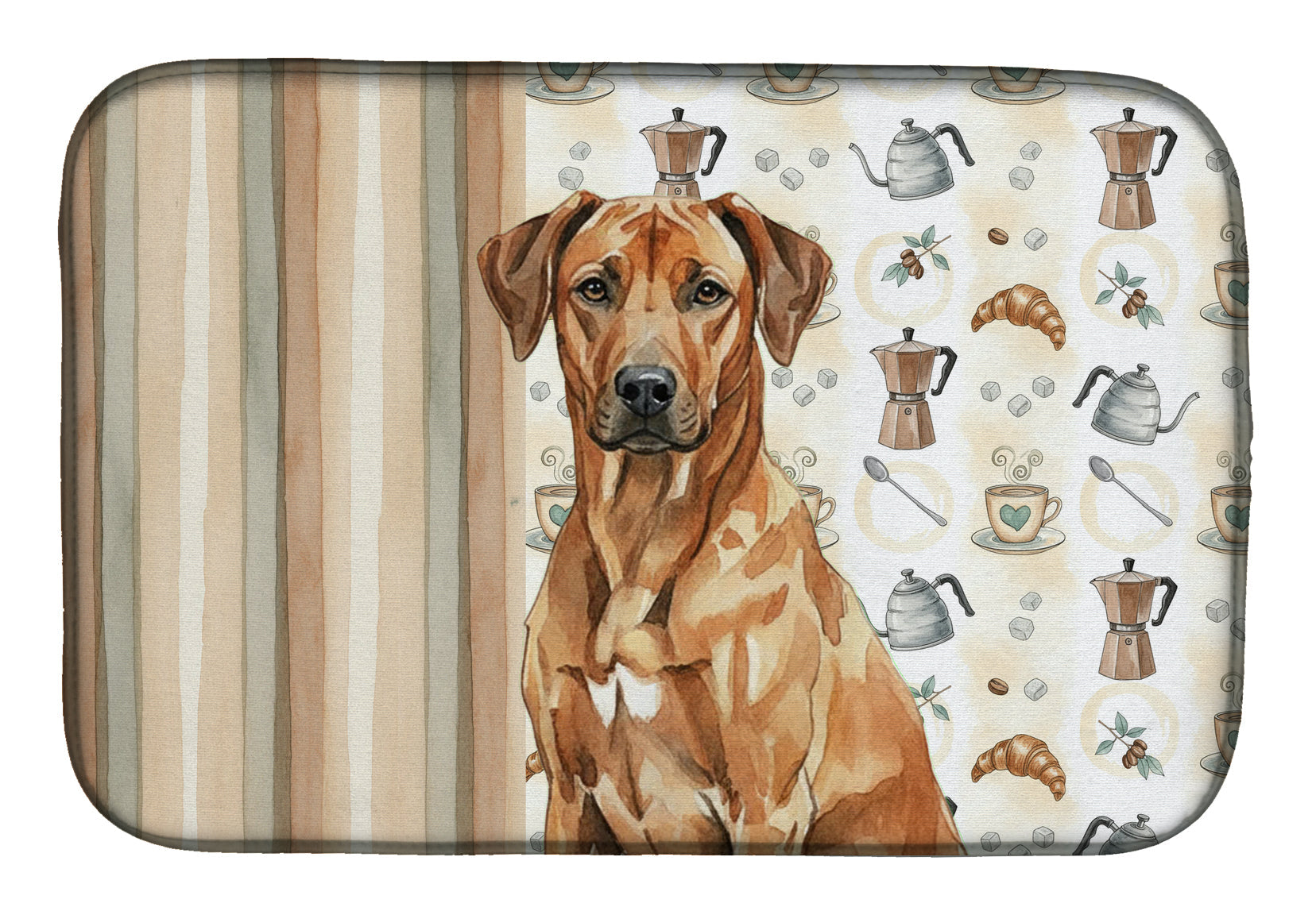 Rhodesian Ridgeback Coffee Bar Dish Drying Mat Absorbent Dish Drying Mat Pad for Kitchen Counter Dish Drainer Mat for Countertop, 14 x 21", Multicolor