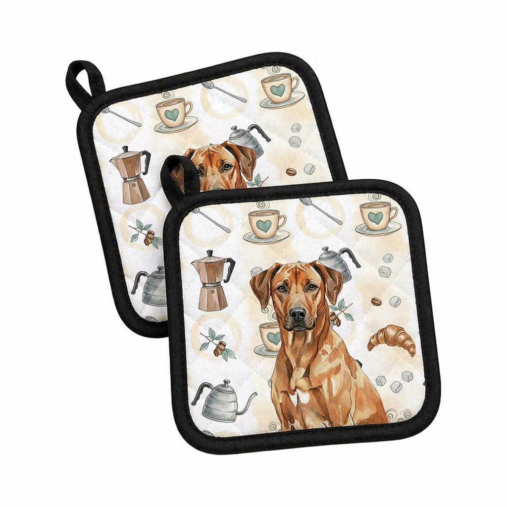 Rhodesian Ridgeback Coffee Bar Pot Holder Set of 2 Heat Resistant Quilted Hot Pads 7.5 x 7.5 Inch, Insulated Kitchen Trivets for Cooking & Baking