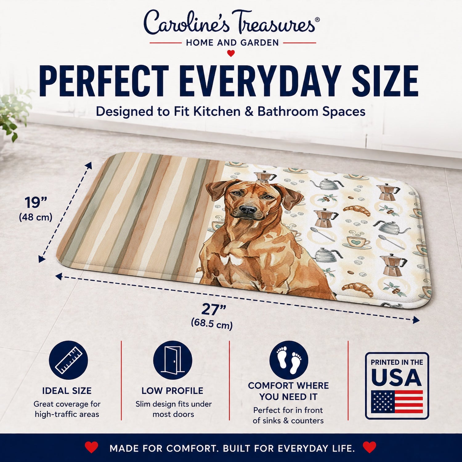 Rhodesian Ridgeback Coffee Bar Memory Foam Kitchen Mat Machine Washable Anti-Fatigue Cushion Comfort Bath or Kitchen Rug