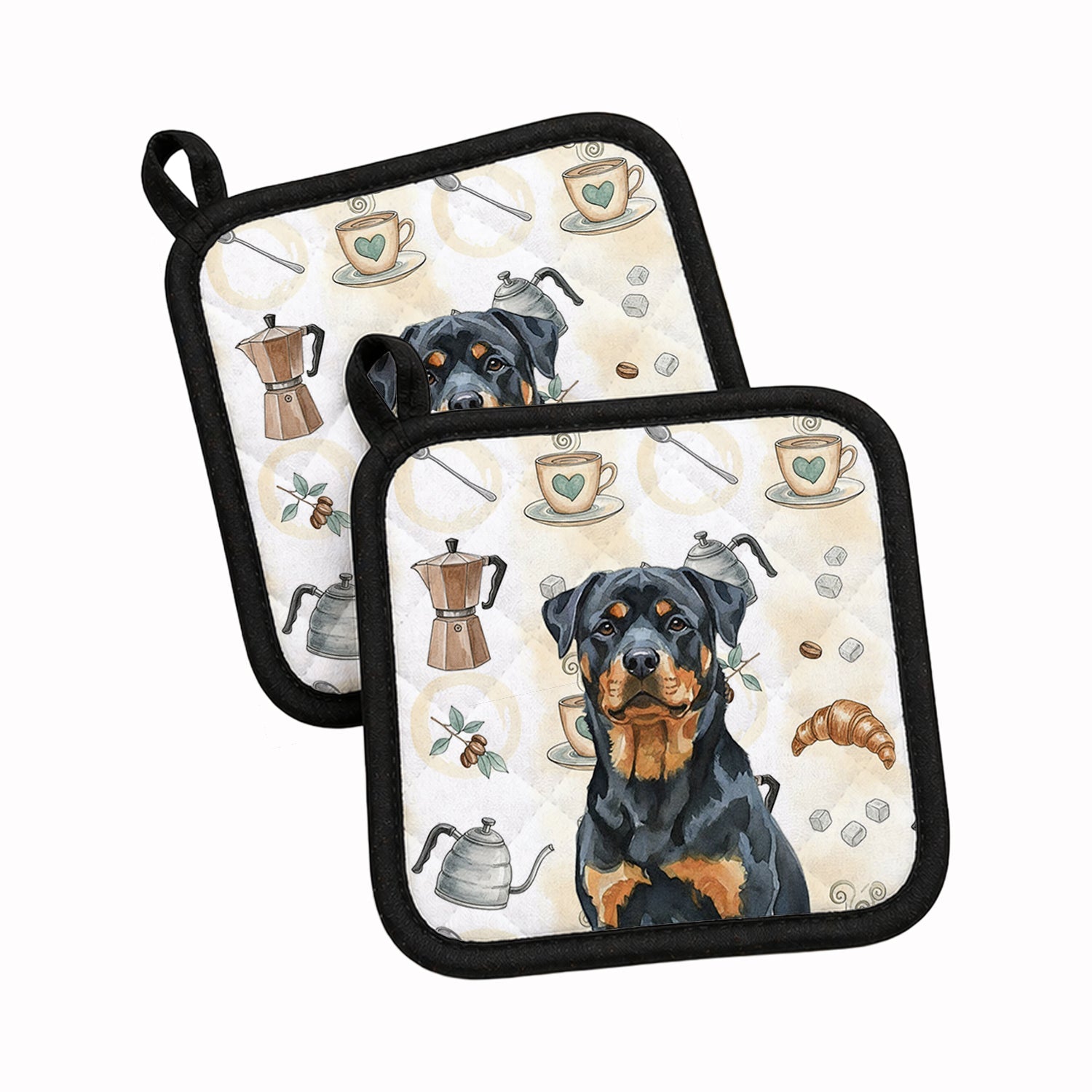 Rottweiler Coffee Bar Pot Holder Set of 2 Heat Resistant Quilted Hot Pads 7.5 x 7.5 Inch, Insulated Kitchen Trivets for Cooking & Baking
