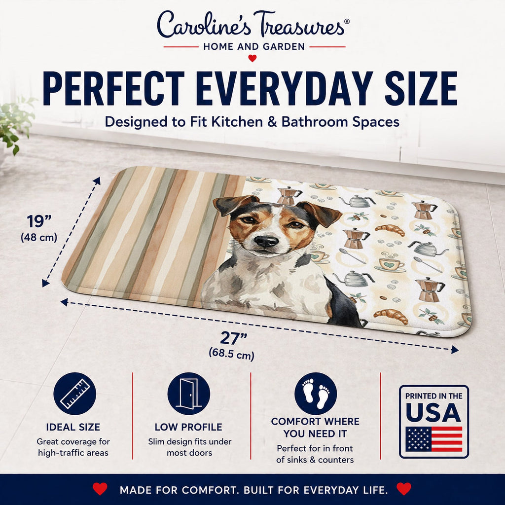 Tricolor Russell Terrier Coffee Bar Memory Foam Kitchen Mat Machine Washable Anti-Fatigue Cushion Comfort Bath or Kitchen Rug