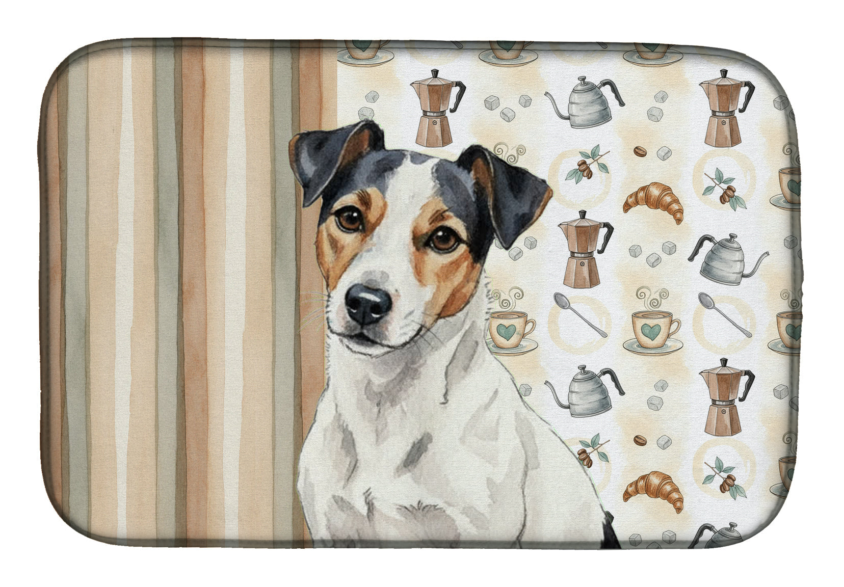 White with Black Markings Russell Terrier Coffee Bar Dish Drying Mat Absorbent Dish Drying Mat Pad for Kitchen Counter Dish Drainer Mat for Countertop, 14 x 21", Multicolor