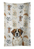 Brindle and White Saint Bernard Coffee Bar Kitchen Towel Velour Plush Front and Cotton Loop Back Machine Washable