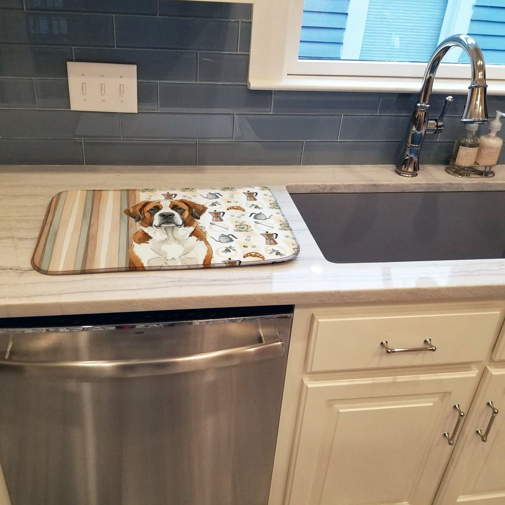 Brown and White Saint Bernard Coffee Bar Dish Drying Mat Absorbent Dish Drying Mat Pad for Kitchen Counter Dish Drainer Mat for Countertop, 14 x 21", Multicolor