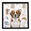 Brown and White Saint Bernard Coffee Bar Framed Metal Print Bathroom, Kitchen, Office, Home Decor Wall Art Ready to Hang, Square, 8X8