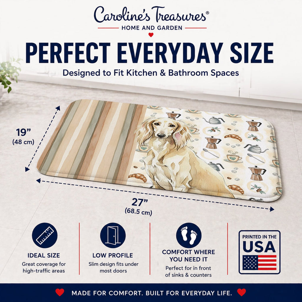 Cream Saluki Coffee Bar Memory Foam Kitchen Mat Machine Washable Anti-Fatigue Cushion Comfort Bath or Kitchen Rug