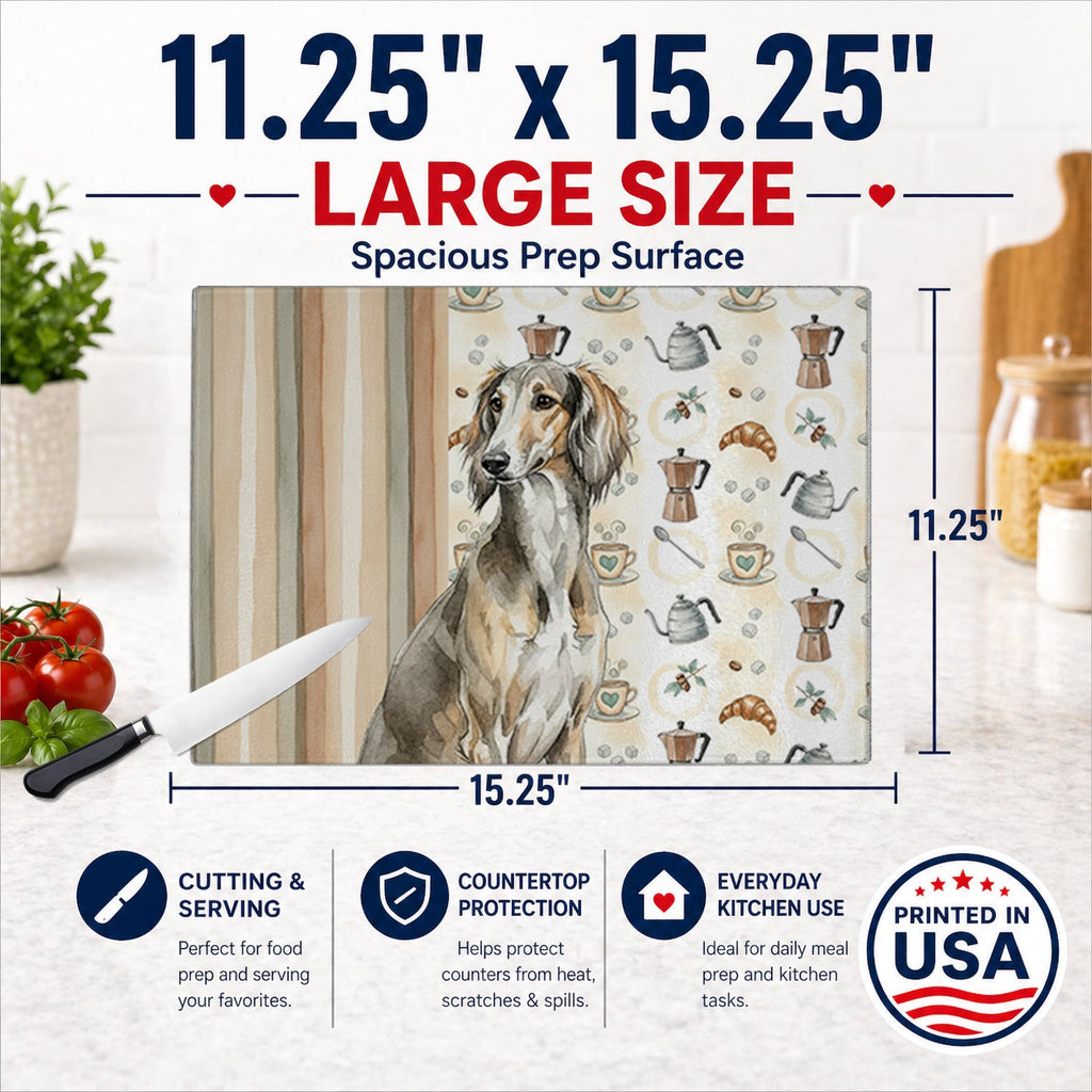 Grizzle Saluki Coffee Bar Cutting Board Tempered Glass Kitchen Cutting Surface, Heat Resistant Chopping, Non-Slip Feet, Food Prep & Serving