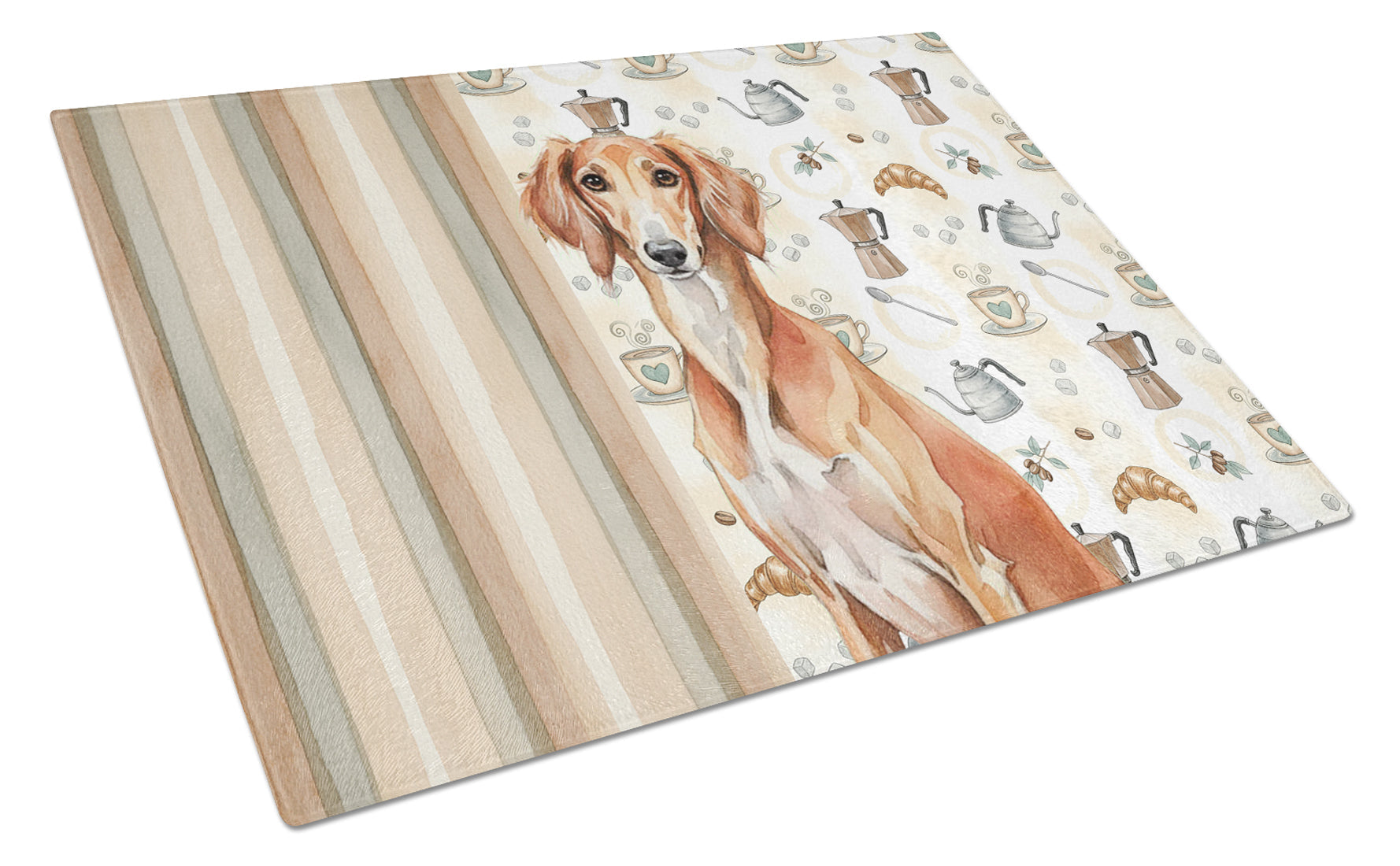 Red Saluki Coffee Bar Cutting Board Tempered Glass Kitchen Cutting Surface, Heat Resistant Chopping, Non-Slip Feet, Food Prep & Serving