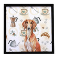 Red Saluki Coffee Bar Framed Metal Print Bathroom, Kitchen, Office, Home Decor Wall Art Ready to Hang, Square, 8X8