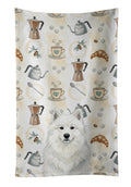 White Samoyed Coffee Bar Kitchen Towel Velour Plush Front and Cotton Loop Back Machine Washable