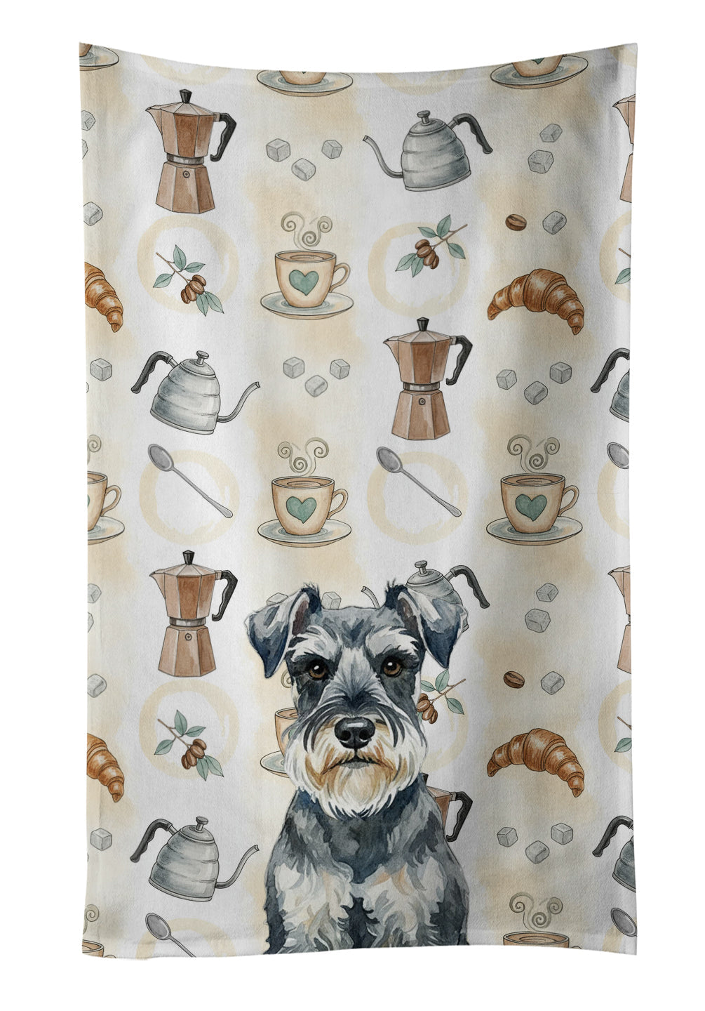 Schnauzer Coffee Bar Kitchen Towel Velour Plush Front and Cotton Loop Back Machine Washable