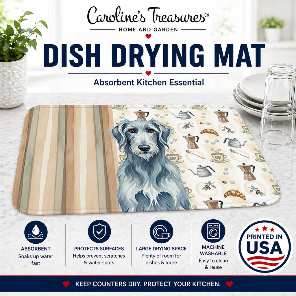 Blue-Gray Scottish Deerhound Coffee Bar Dish Drying Mat Absorbent Dish Drying Mat Pad for Kitchen Counter Dish Drainer Mat for Countertop, 14 x 21", Multicolor