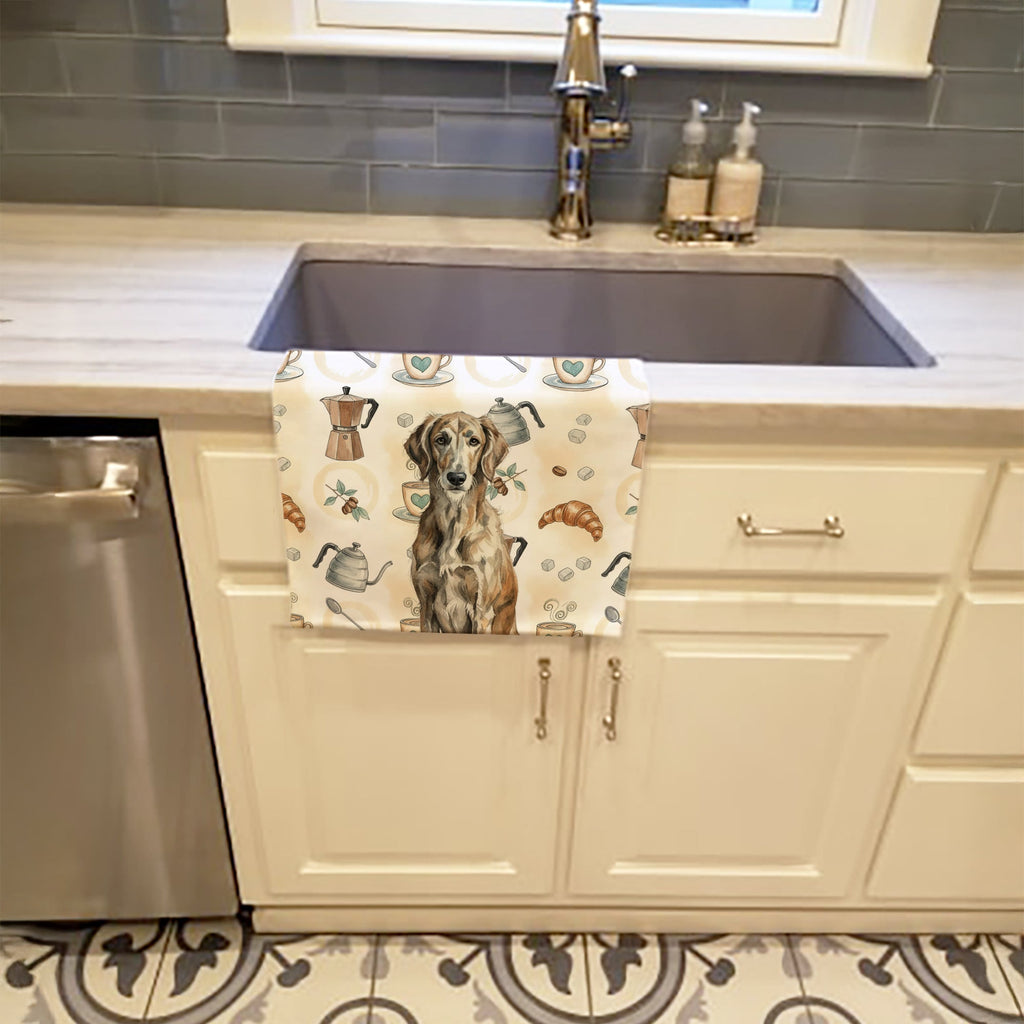 Brindle Scottish Deerhound Coffee Bar Kitchen Towel Velour Plush Front and Cotton Loop Back Machine Washable