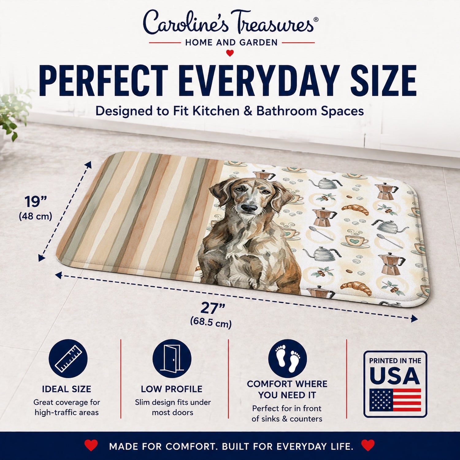 Brindle Scottish Deerhound Coffee Bar Memory Foam Kitchen Mat Machine Washable Anti-Fatigue Cushion Comfort Bath or Kitchen Rug