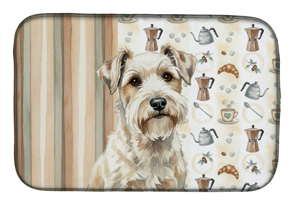 Sealyham Terrier Coffee Bar Dish Drying Mat Absorbent Dish Drying Mat Pad for Kitchen Counter Dish Drainer Mat for Countertop, 14 x 21", Multicolor