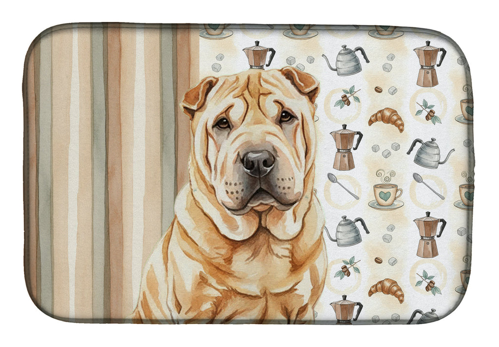 Red Shar Pei Coffee Bar Dish Drying Mat Absorbent Dish Drying Mat Pad for Kitchen Counter Dish Drainer Mat for Countertop, 14 x 21", Multicolor
