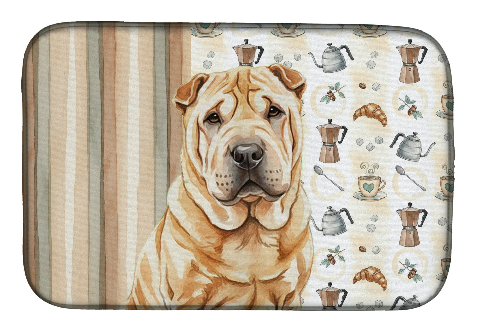 Red Shar Pei Coffee Bar Dish Drying Mat Absorbent Dish Drying Mat Pad for Kitchen Counter Dish Drainer Mat for Countertop, 14 x 21", Multicolor
