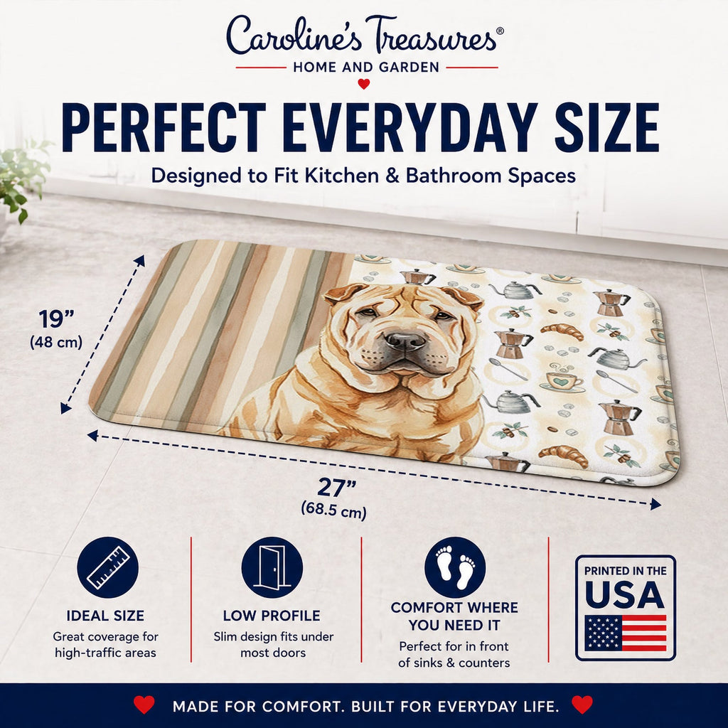 Red Shar Pei Coffee Bar Memory Foam Kitchen Mat Machine Washable Anti-Fatigue Cushion Comfort Bath or Kitchen Rug