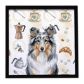 Blue Merle Sheltie Coffee Bar Framed Metal Print Bathroom, Kitchen, Office, Home Decor Wall Art Ready to Hang, Square, 8X8