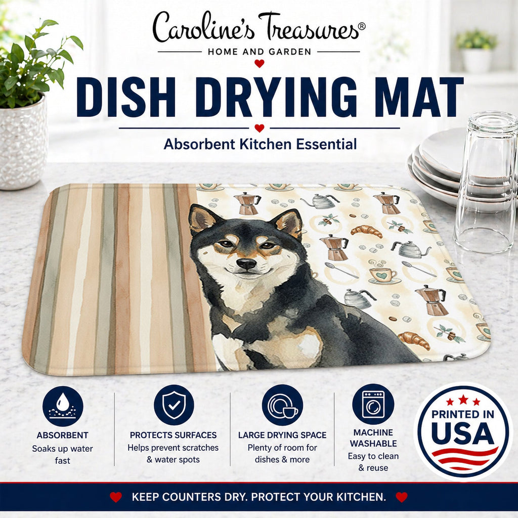Black and Tan Shiba Inu Coffee Bar Dish Drying Mat Absorbent Dish Drying Mat Pad for Kitchen Counter Dish Drainer Mat for Countertop, 14 x 21", Multicolor