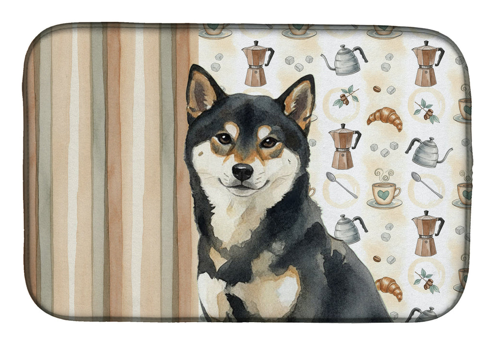 Black and Tan Shiba Inu Coffee Bar Dish Drying Mat Absorbent Dish Drying Mat Pad for Kitchen Counter Dish Drainer Mat for Countertop, 14 x 21", Multicolor