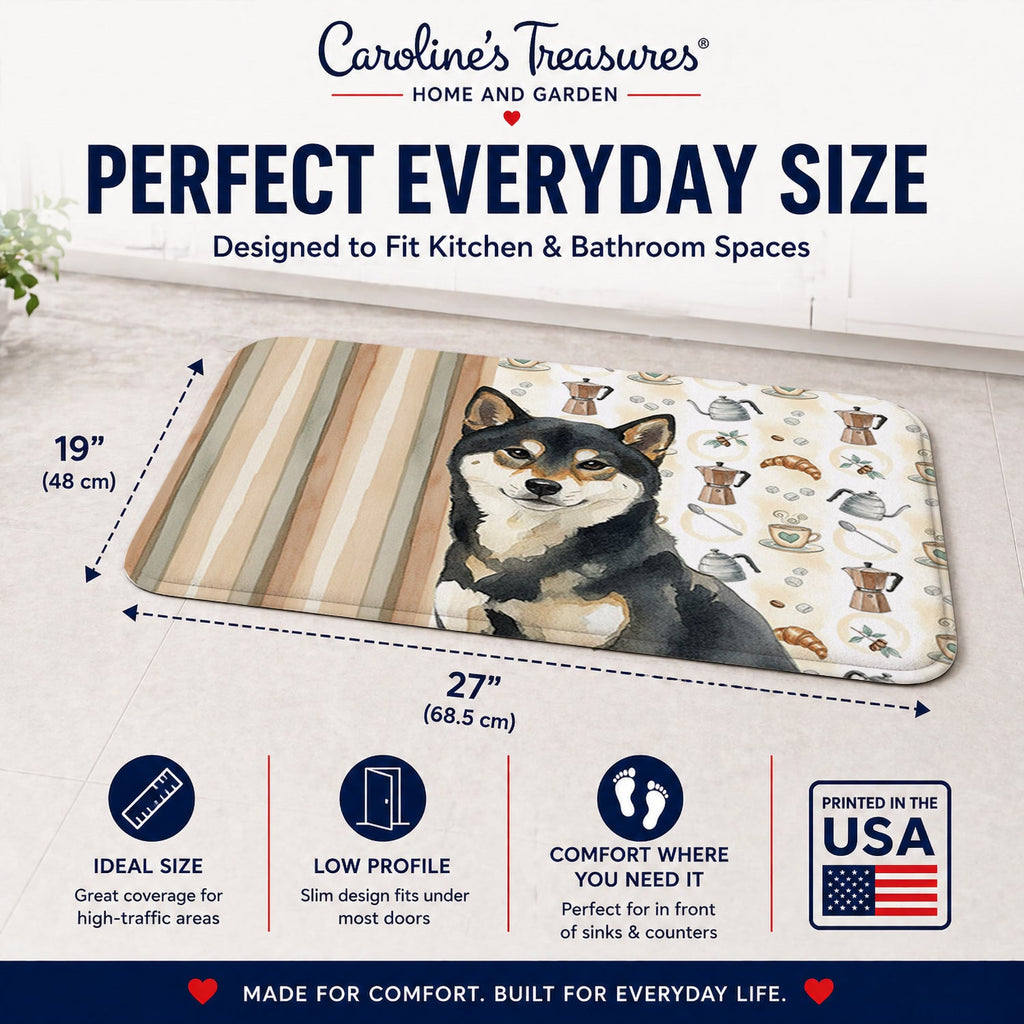 Black and Tan Shiba Inu Coffee Bar Memory Foam Kitchen Mat Machine Washable Anti-Fatigue Cushion Comfort Bath or Kitchen Rug