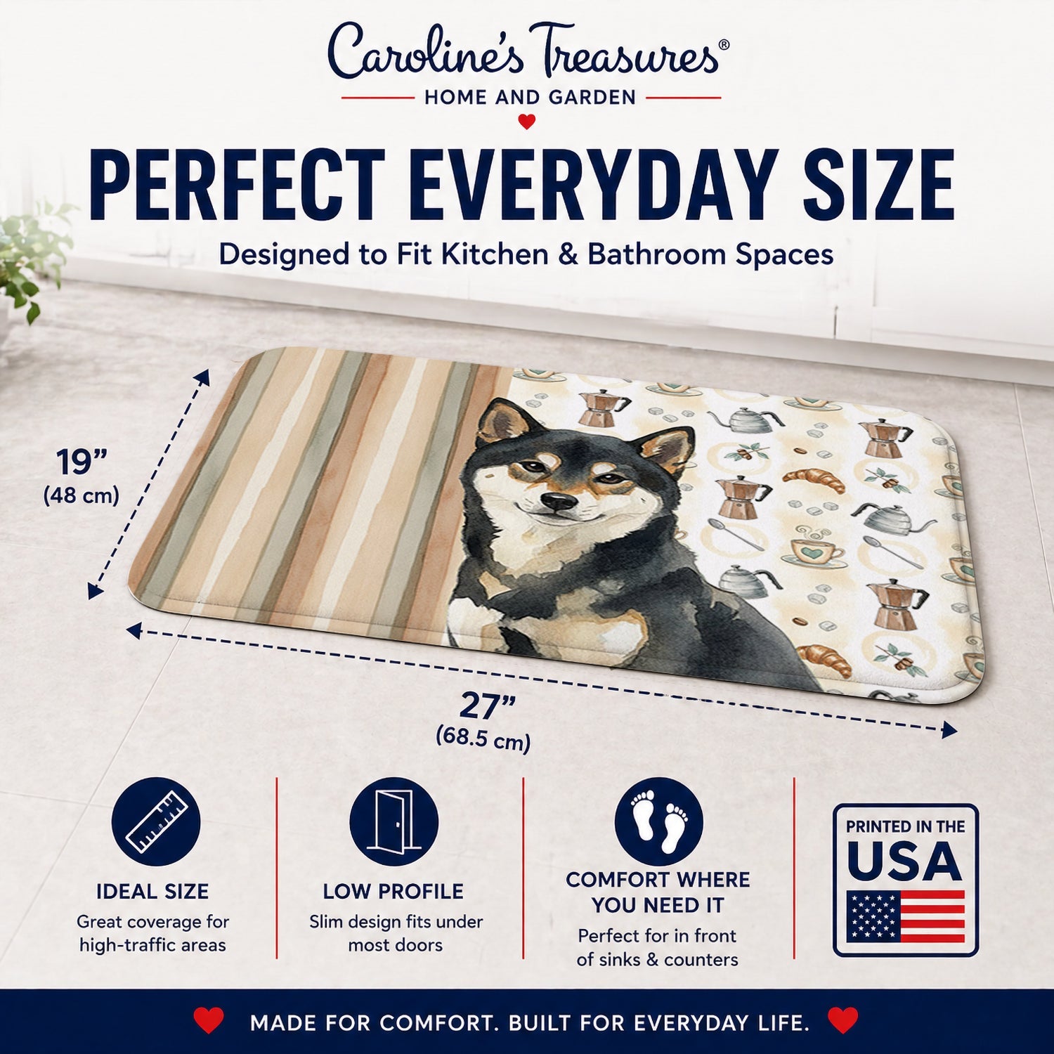 Black and Tan Shiba Inu Coffee Bar Memory Foam Kitchen Mat Machine Washable Anti-Fatigue Cushion Comfort Bath or Kitchen Rug