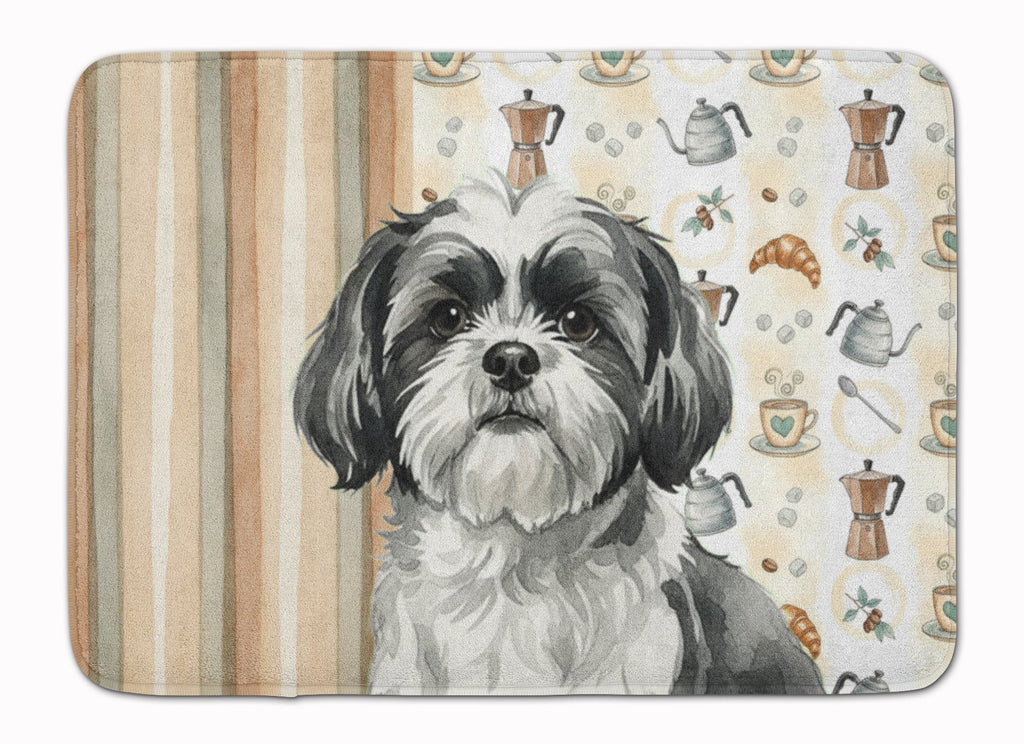 Black and White Shih Tzu Coffee Bar Memory Foam Kitchen Mat Machine Washable Anti-Fatigue Cushion Comfort Bath or Kitchen Rug