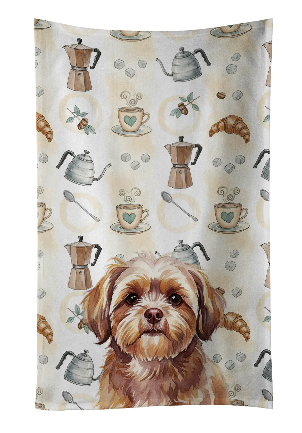 Liver Shih Tzu Coffee Bar Kitchen Towel Velour Plush Front and Cotton Loop Back Machine Washable