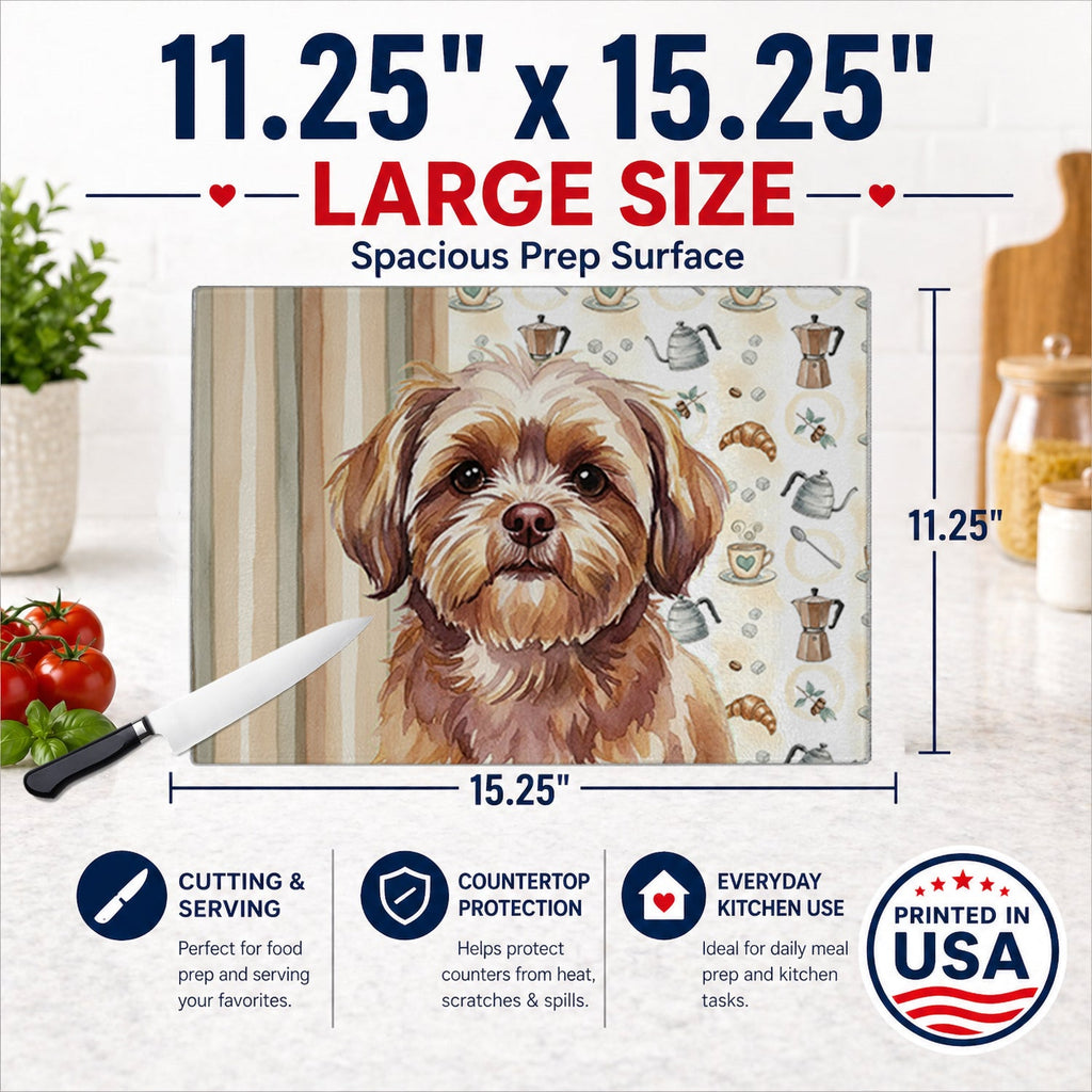 Liver Shih Tzu Coffee Bar Cutting Board Tempered Glass Kitchen Cutting Surface, Heat Resistant Chopping, Non-Slip Feet, Food Prep & Serving