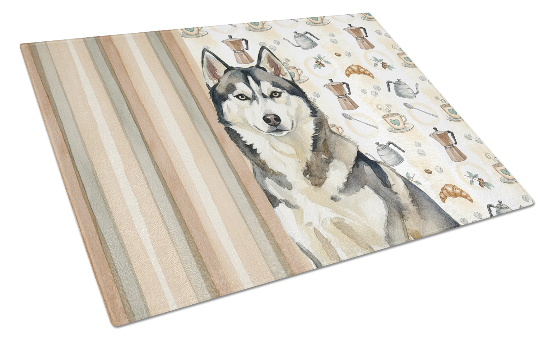 Agouti Siberian Husky Coffee Bar Cutting Board Tempered Glass Kitchen Cutting Surface, Heat Resistant Chopping, Non-Slip Feet, Food Prep & Serving