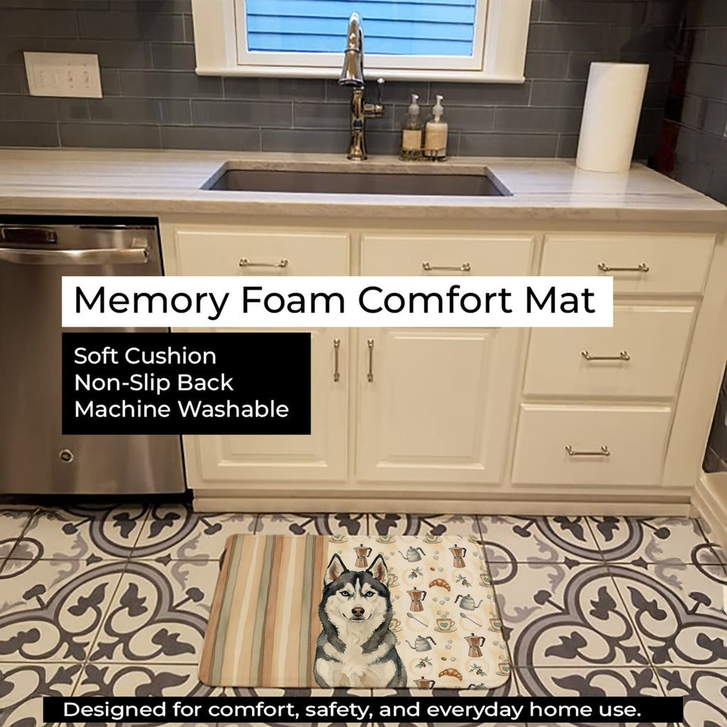 Siberian Husky Coffee Bar Memory Foam Kitchen Mat Machine Washable Anti-Fatigue Cushion Comfort Bath or Kitchen Rug