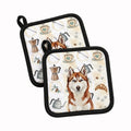 Red and White Siberian Husky Coffee Bar Pot Holder Set of 2 Heat Resistant Quilted Hot Pads 7.5 x 7.5 Inch, Insulated Kitchen Trivets for Cooking & Baking