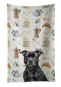 Black Staffordshire Bull Terrier Coffee Bar Kitchen Towel Velour Plush Front and Cotton Loop Back Machine Washable
