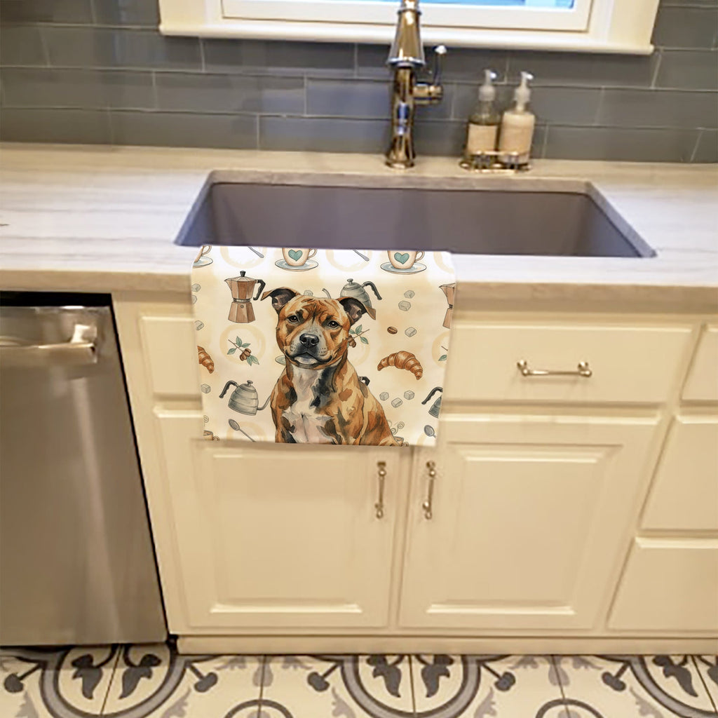 Brindle Staffordshire Bull Terrier Coffee Bar Kitchen Towel Velour Plush Front and Cotton Loop Back Machine Washable