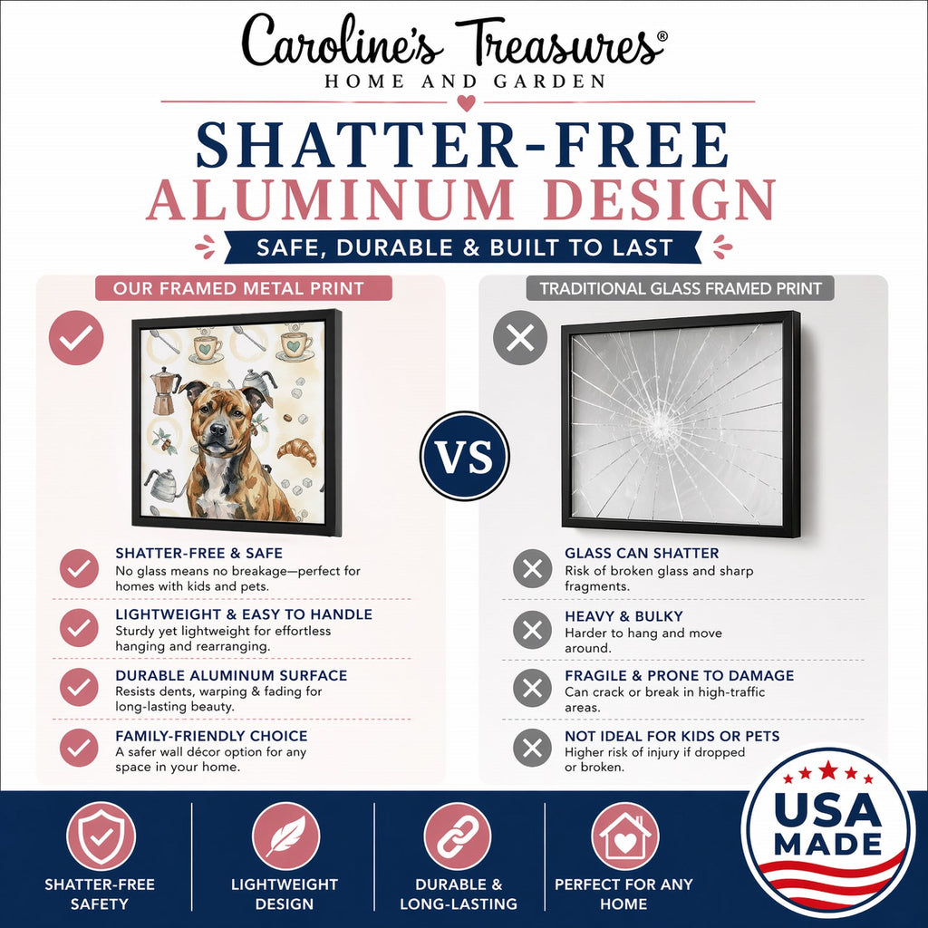 Brindle Staffordshire Bull Terrier Coffee Bar Framed Metal Print Bathroom, Kitchen, Office, Home Decor Wall Art Ready to Hang, Square, 8X8