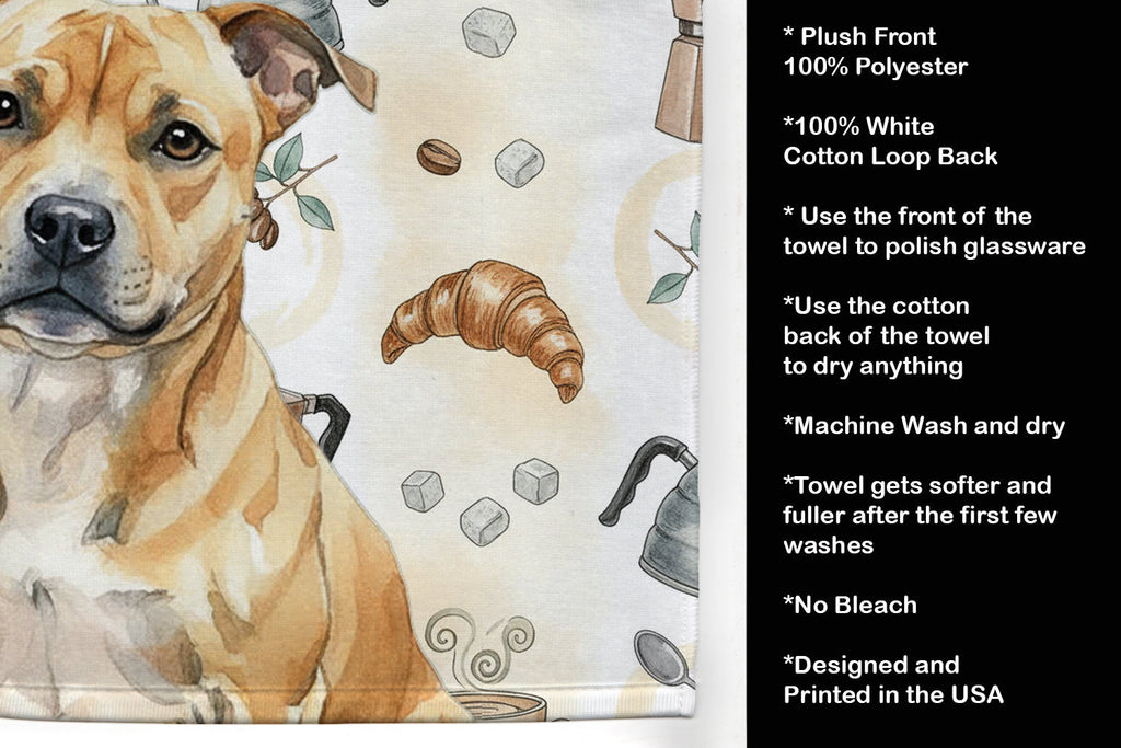 Fawn Staffordshire Bull Terrier Coffee Bar Kitchen Towel Velour Plush Front and Cotton Loop Back Machine Washable
