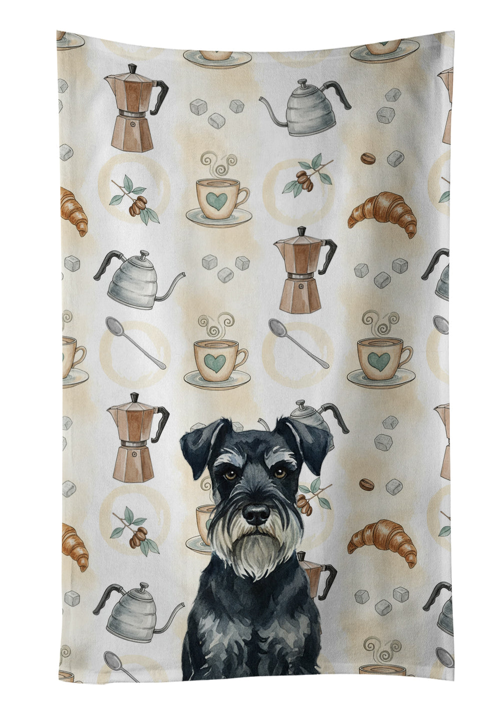 Standard Schnauzer Coffee Bar Kitchen Towel Velour Plush Front and Cotton Loop Back Machine Washable