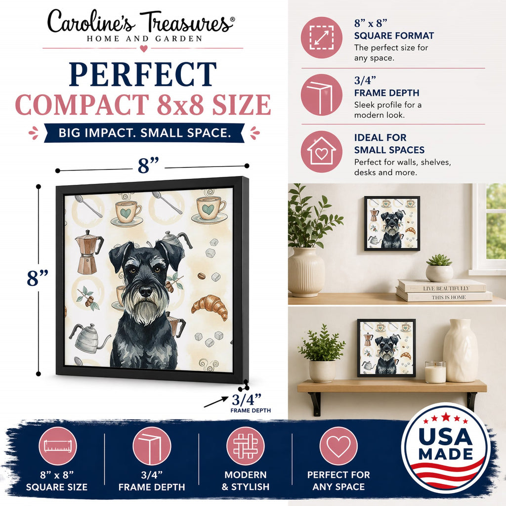 Standard Schnauzer Coffee Bar Framed Metal Print Bathroom, Kitchen, Office, Home Decor Wall Art Ready to Hang, Square, 8X8