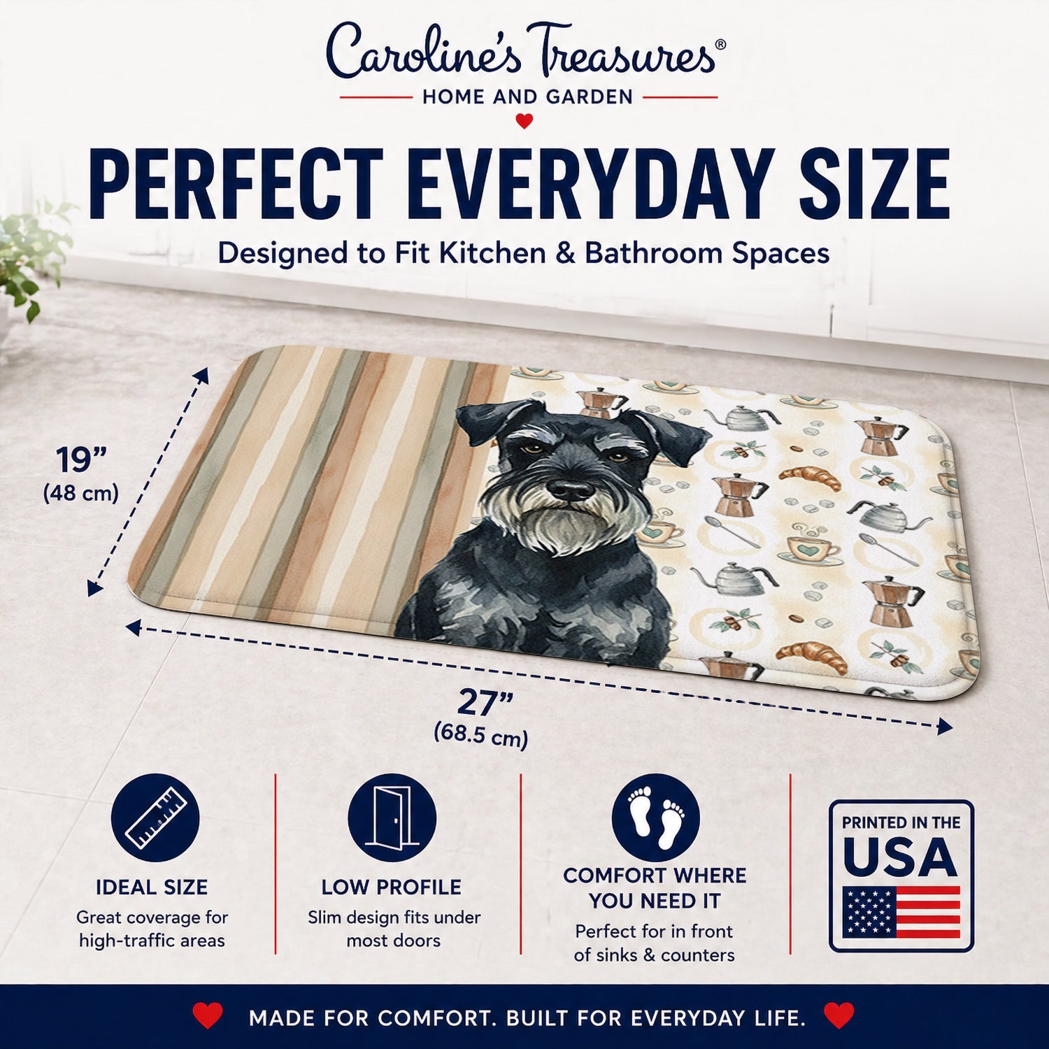 Standard Schnauzer Coffee Bar Memory Foam Kitchen Mat Machine Washable Anti-Fatigue Cushion Comfort Bath or Kitchen Rug