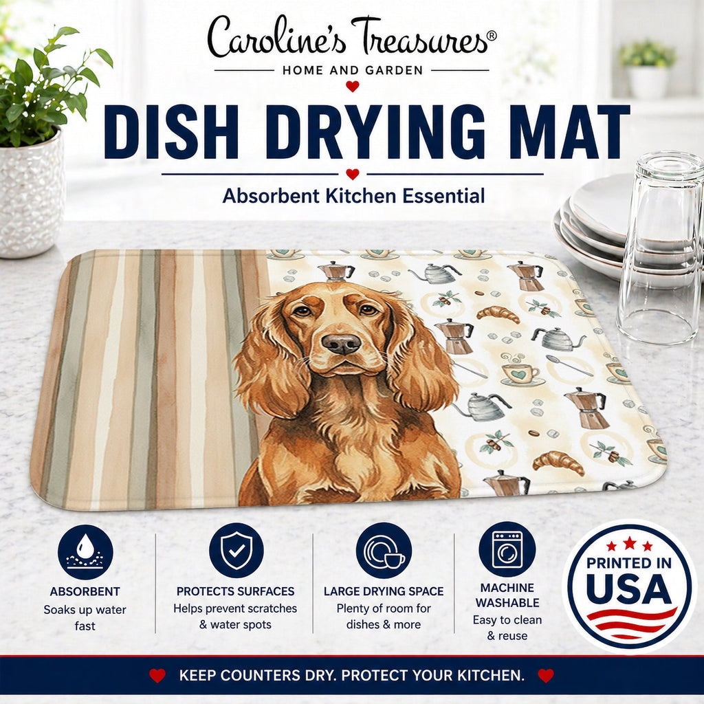 Sussex Spaniel Coffee Bar Dish Drying Mat Absorbent Dish Drying Mat Pad for Kitchen Counter Dish Drainer Mat for Countertop, 14 x 21", Multicolor
