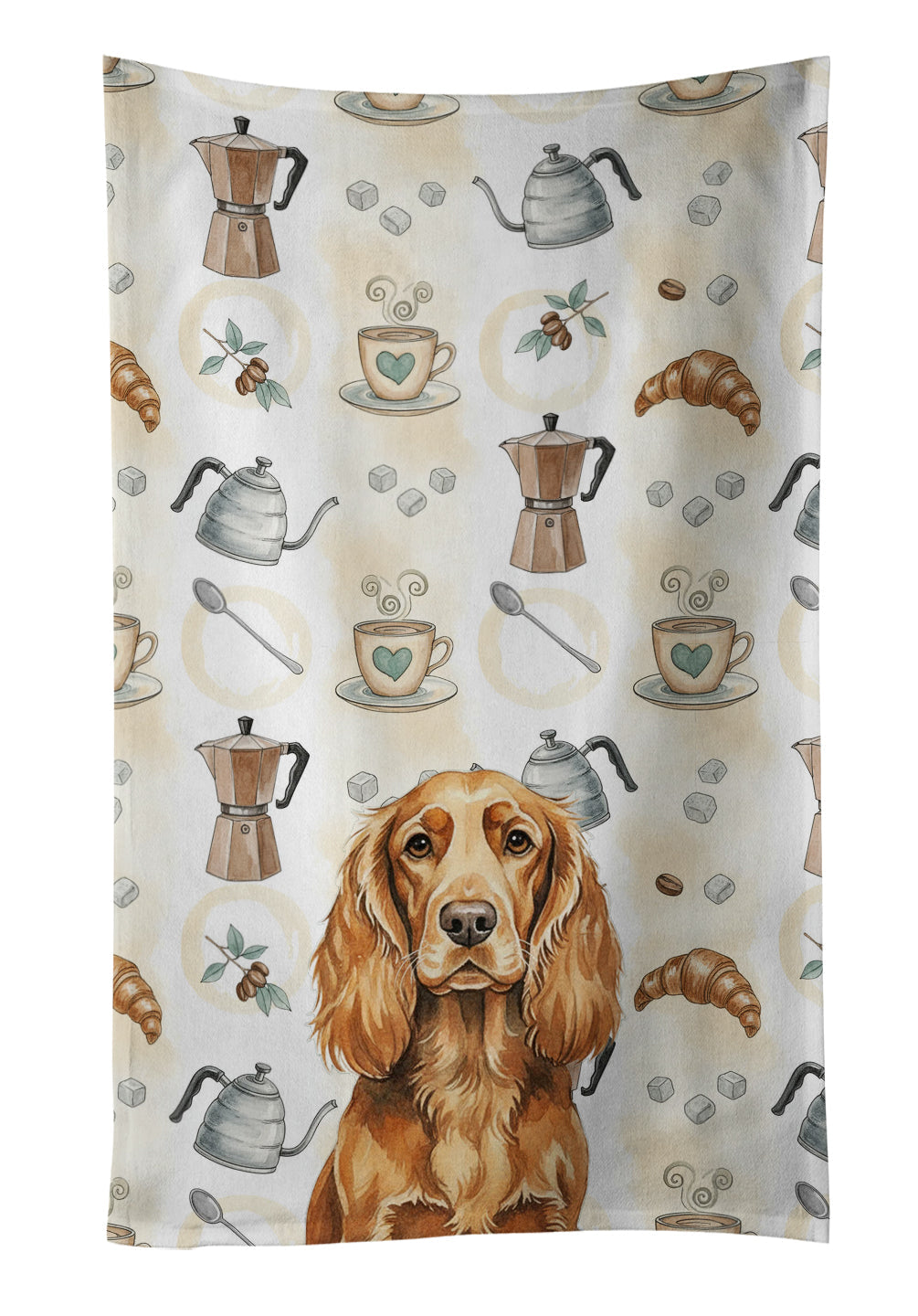 Sussex Spaniel Coffee Bar Kitchen Towel Velour Plush Front and Cotton Loop Back Machine Washable